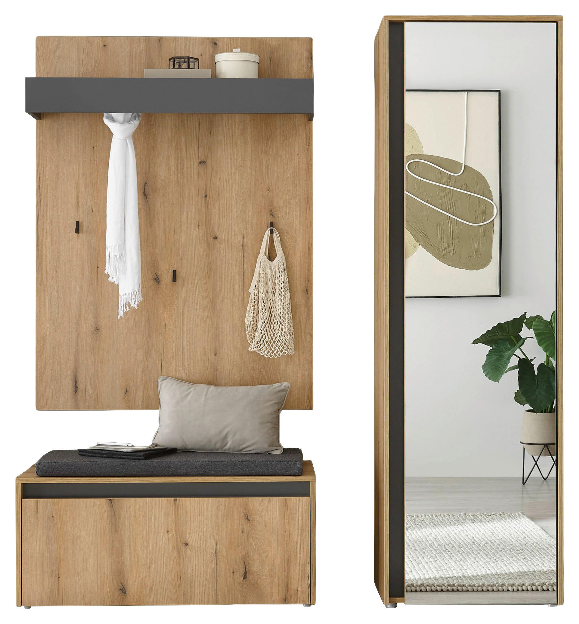 GARDEROBE 4-teilig  in 170/200/40 cm  - Eichefarben/Anthrazit, Design, Holzwerkstoff/Textil (170/200/40cm) - Modante