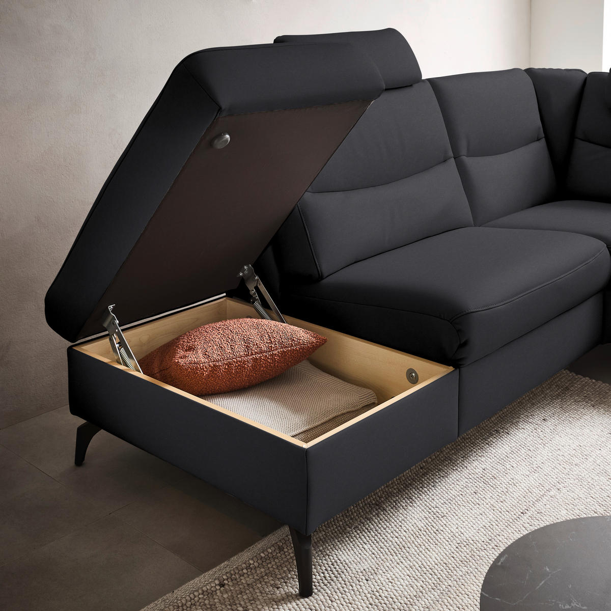 ECKSOFA  in Echtleder Schwarz  249/280 cm  - Anthrazit/Schwarz, Design, Leder/Metall (249/280cm) - Himolla Komfortklass