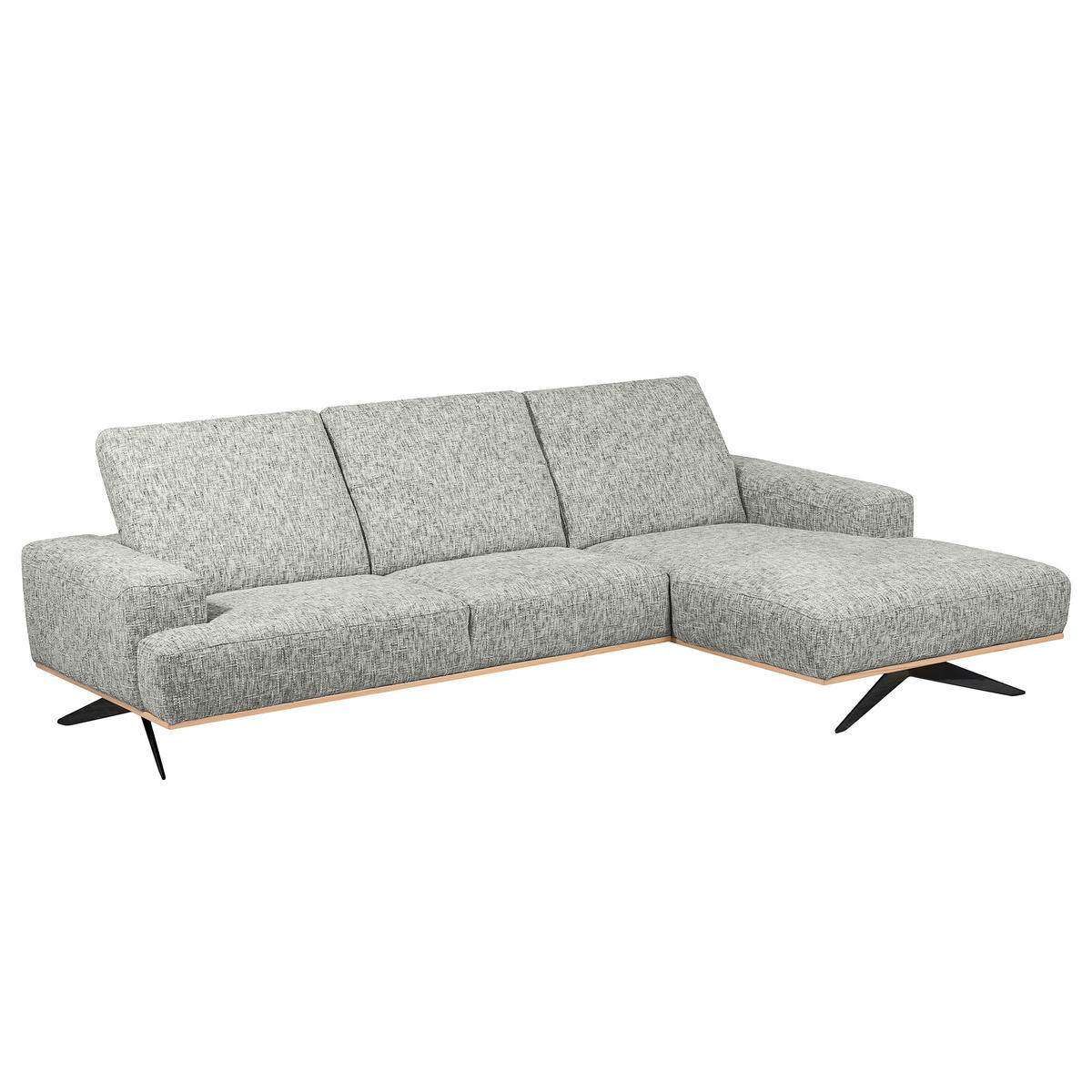 ECKSOFA PORTLAND in Struktur Grau Kopfteilverstellung  295/187 cm  - Schwarz/Grau, Design, Holz/Textil (295/187cm) - Livetastic