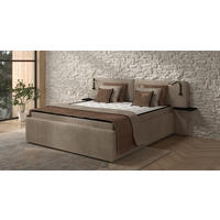 POLSTERBETT 180/200 cm,  in Beige, gepolstertes Kopfteil, Beleuchtung, Lattenrost, H2 + H3 = mittel + fest  - Beige/Schwarz, MODERN, Kunststoff/Textil (180/200cm) - Chameo