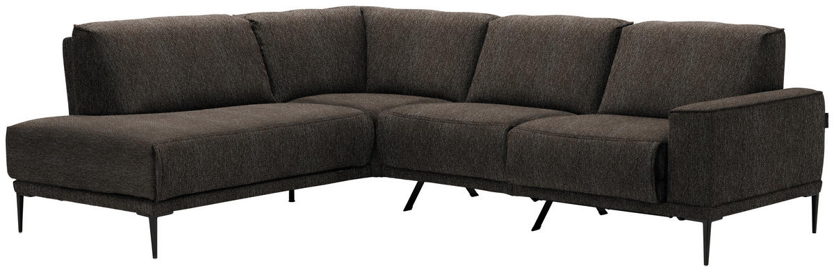 ECKSOFA in Flachgewebe Dunkelbraun  - Dunkelbraun/Schwarz, Design, Textil/Metall (210/260cm) - Johann Jakob