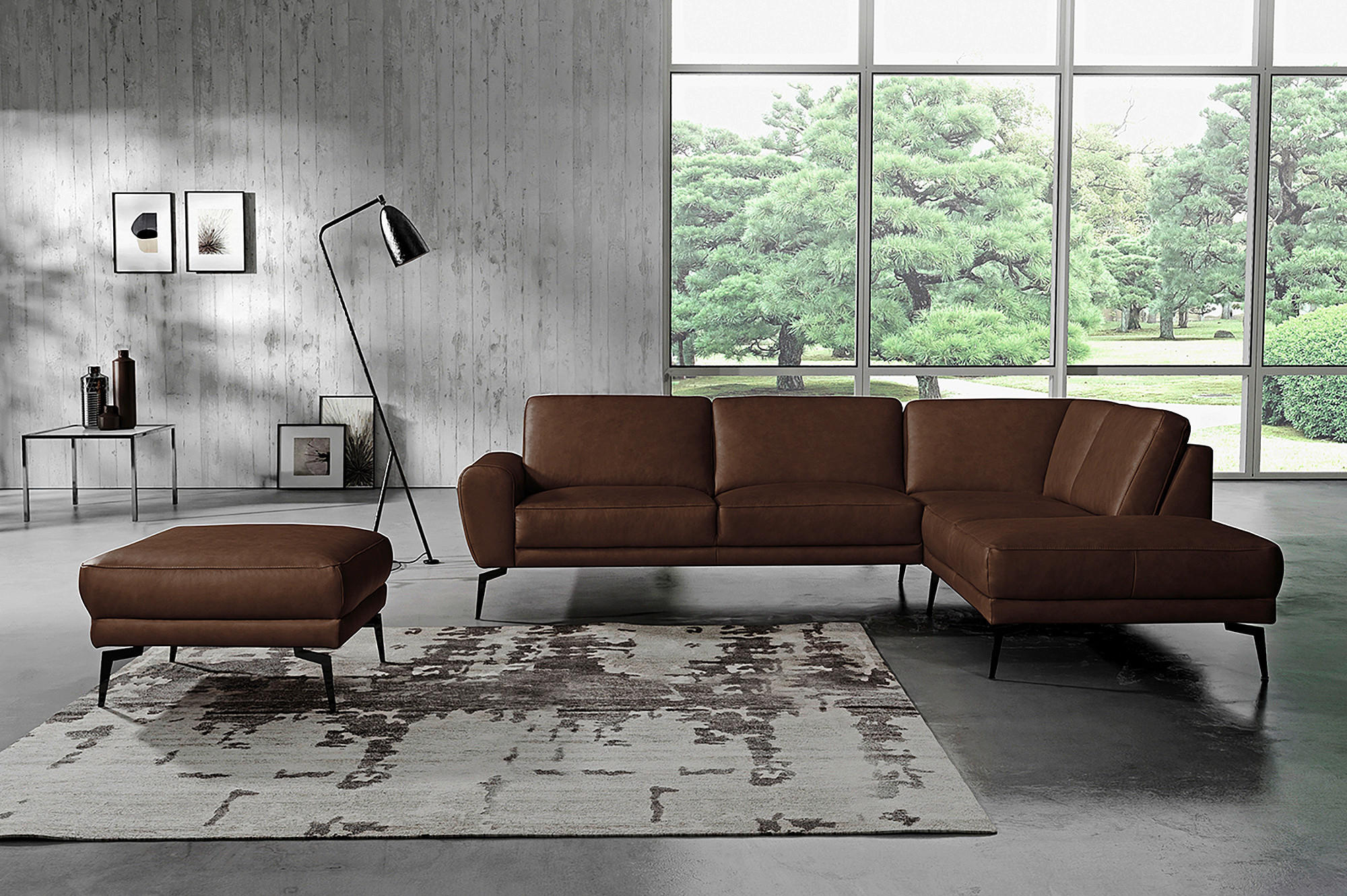 ECKSOFA SPRING Dunkelbraun Echtleder  - Dunkelbraun/Schwarz, Design, Leder/Metall (273/250cm) - Livetastic