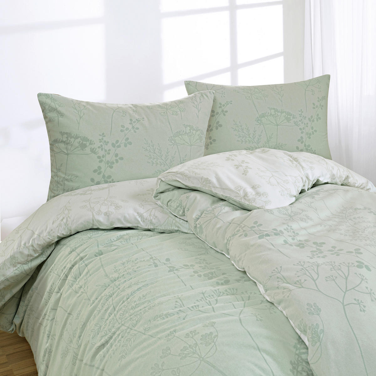 BETTWÄSCHE 2-teilig Flanell 135/200 cm  - Salbeigrün, Design, Textil (135/200cm) - Florella