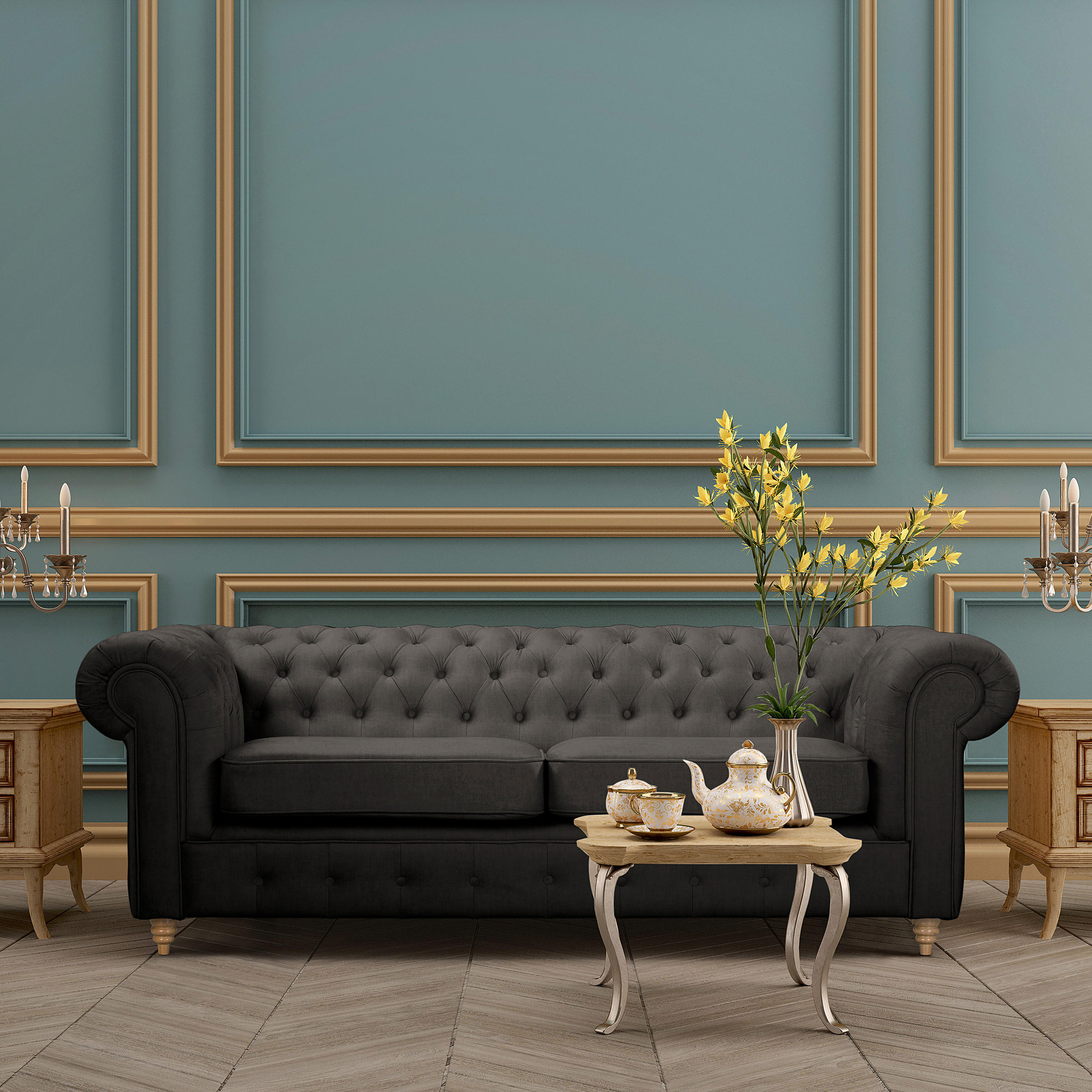 SCHLAFSOFA Laura in Mikrofaser Anthrazit  - Anthrazit/Braun, Design, Holz/Textil (218/74/91cm) - P & B