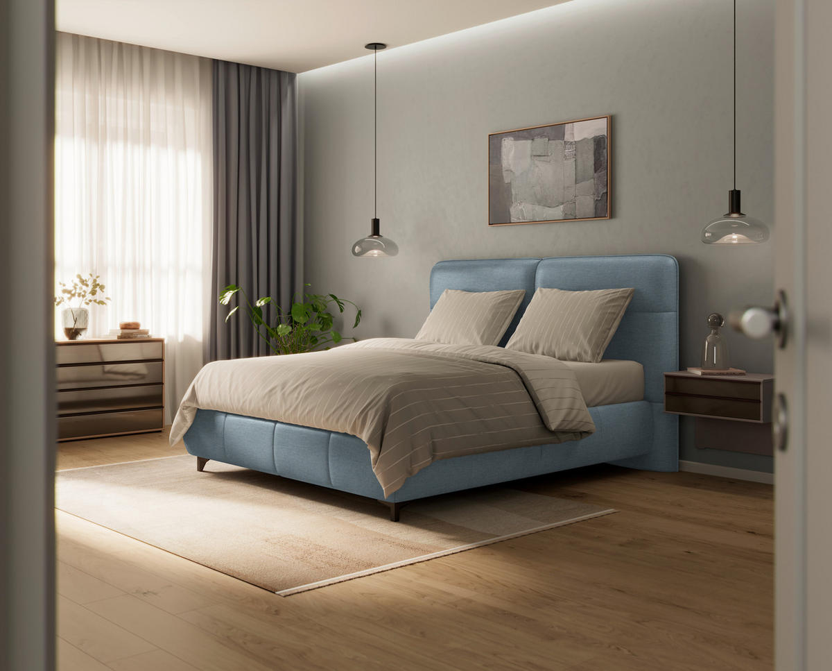 BOXSPRINGBETT 160/200 cm  in Hellblau  - Alufarben/Hellblau, KONVENTIONELL, Textil/Metall (160/200cm) - Dieter Knoll