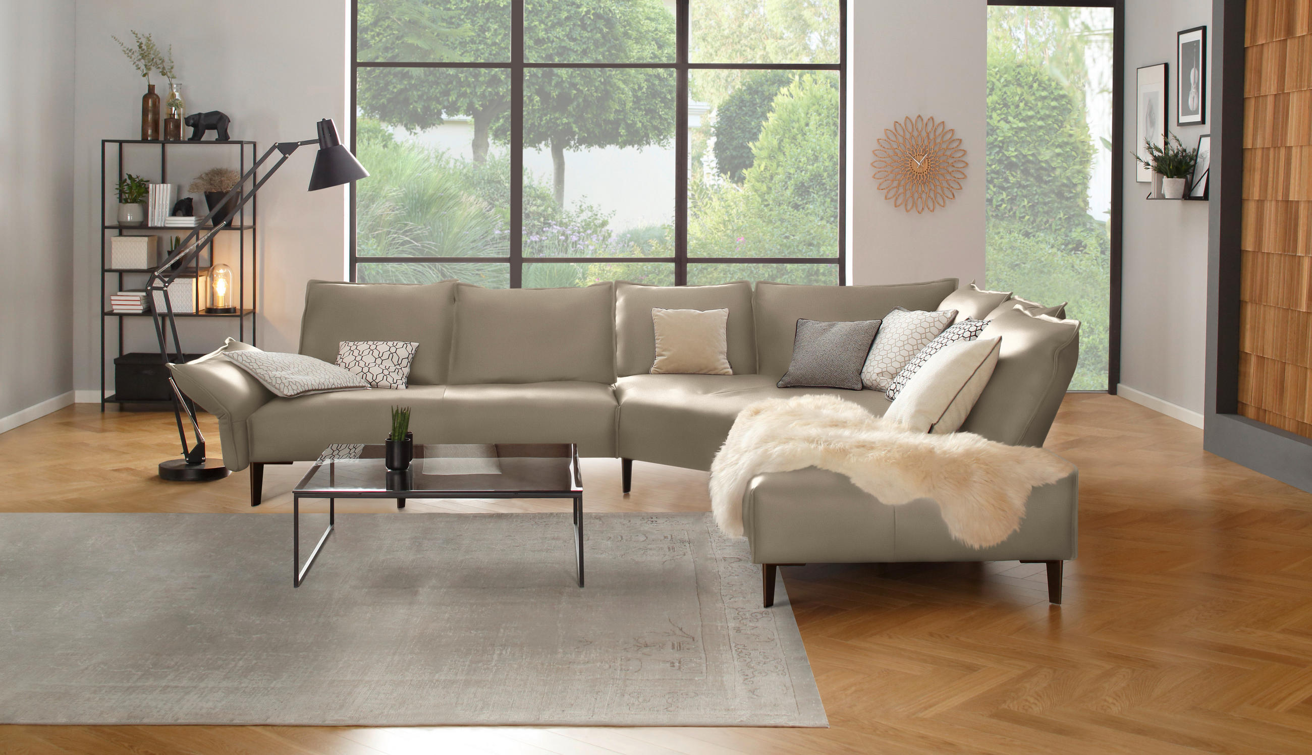 ECKSOFA in Echtleder Graubraun  - Graubraun/Schwarz, Design, Leder/Metall (340/272cm) - W.Schillig