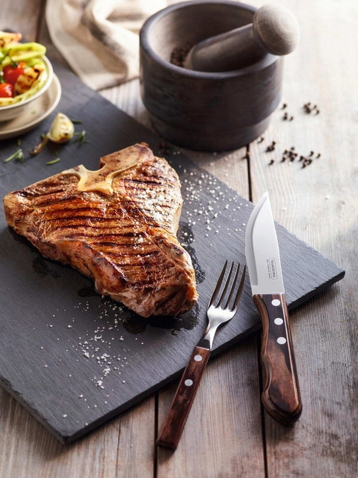 STEAKBESTECK JUMBO 12-teilig  für  - Edelstahlfarben/Braun, Basics, Holz/Metall - TRAMONTINA