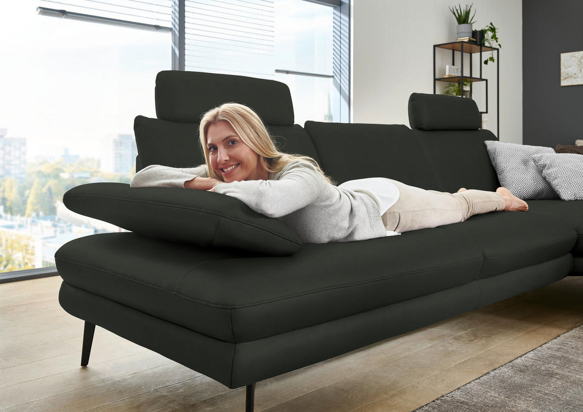 ECKSOFA in Echtleder Dunkelgrün  - Dunkelgrün/Schwarz, Design, Leder/Metall (310/180cm) - Dieter Knoll