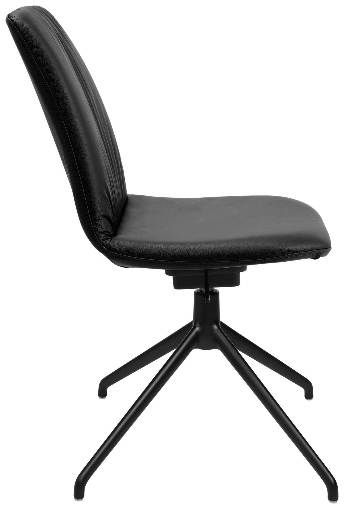 STUHL  in Aluminium Echtleder pigmentiert  - Schwarz, Design, Leder/Metall (46/81,5-84,5/55cm) - Johann Jakob