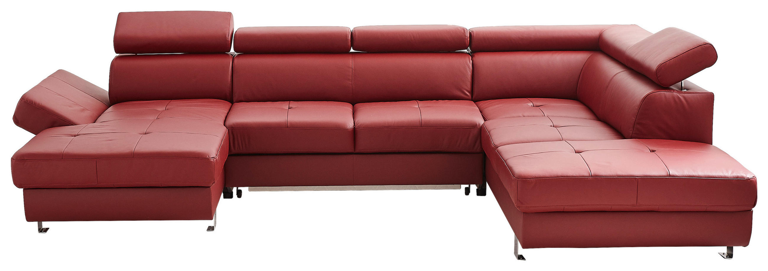 Wohnlandschaft inkl.Funktionen Bordeaux Kombination Echtleder/Lederlook Lederlook  - Chromfarben/Bordeaux, Design, Leder/Textil (157/327/212cm) - Stylife