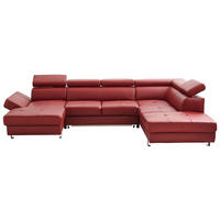 WOHNLANDSCHAFT Bordeaux Kombination Echtleder/Lederlook Lederlook  - Chromfarben/Bordeaux, Design, Leder/Textil (157/327/212cm) - Stylife