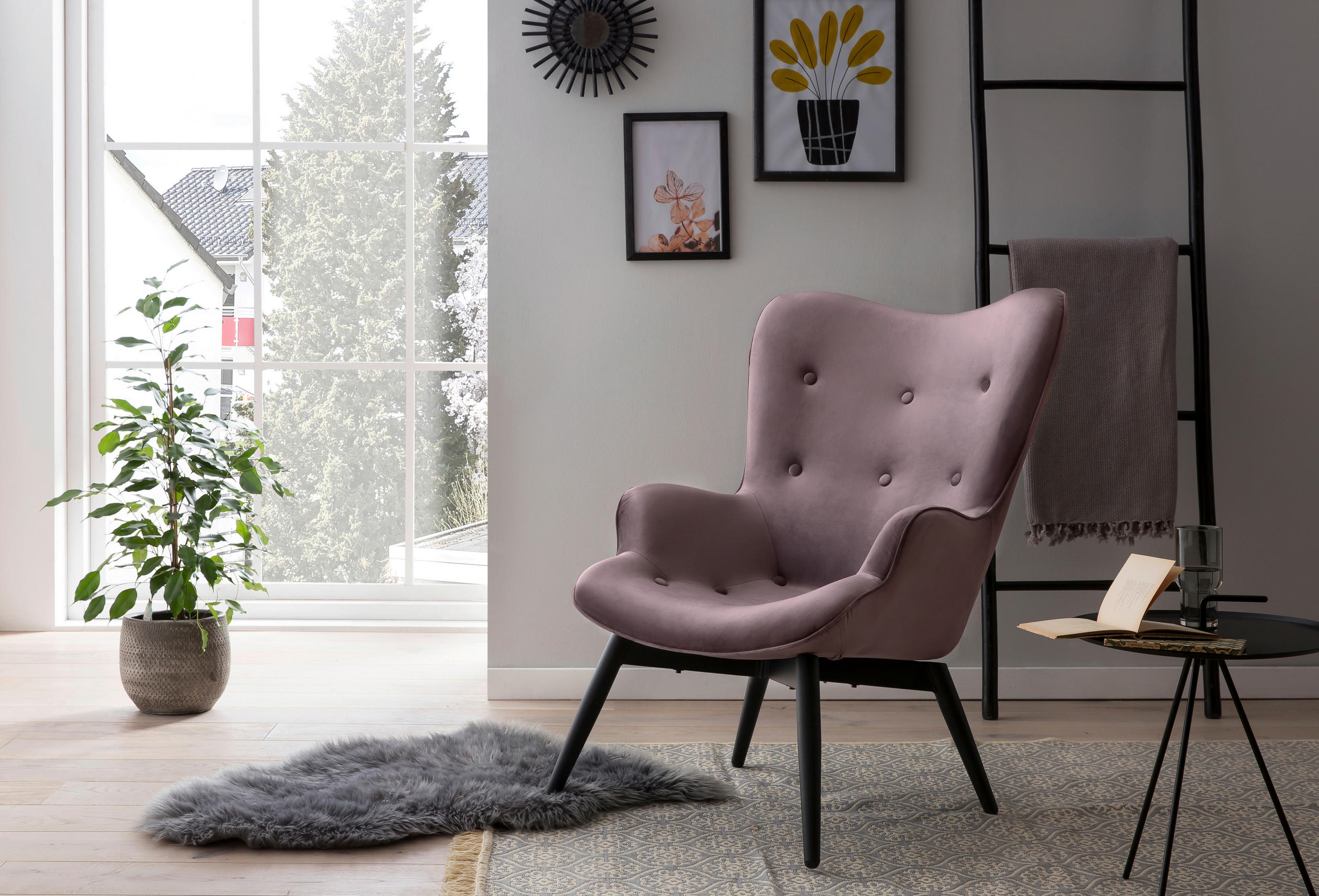 SESSEL in Samt Rosa  - Schwarz/Rosa, MODERN, Textil/Metall (80/92/99cm) - Livetastic