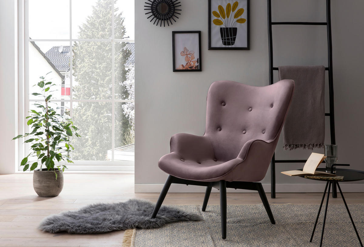 SESSEL in Samt Rosa  - Schwarz/Rosa, MODERN, Textil/Metall (80/92/99cm) - Livetastic