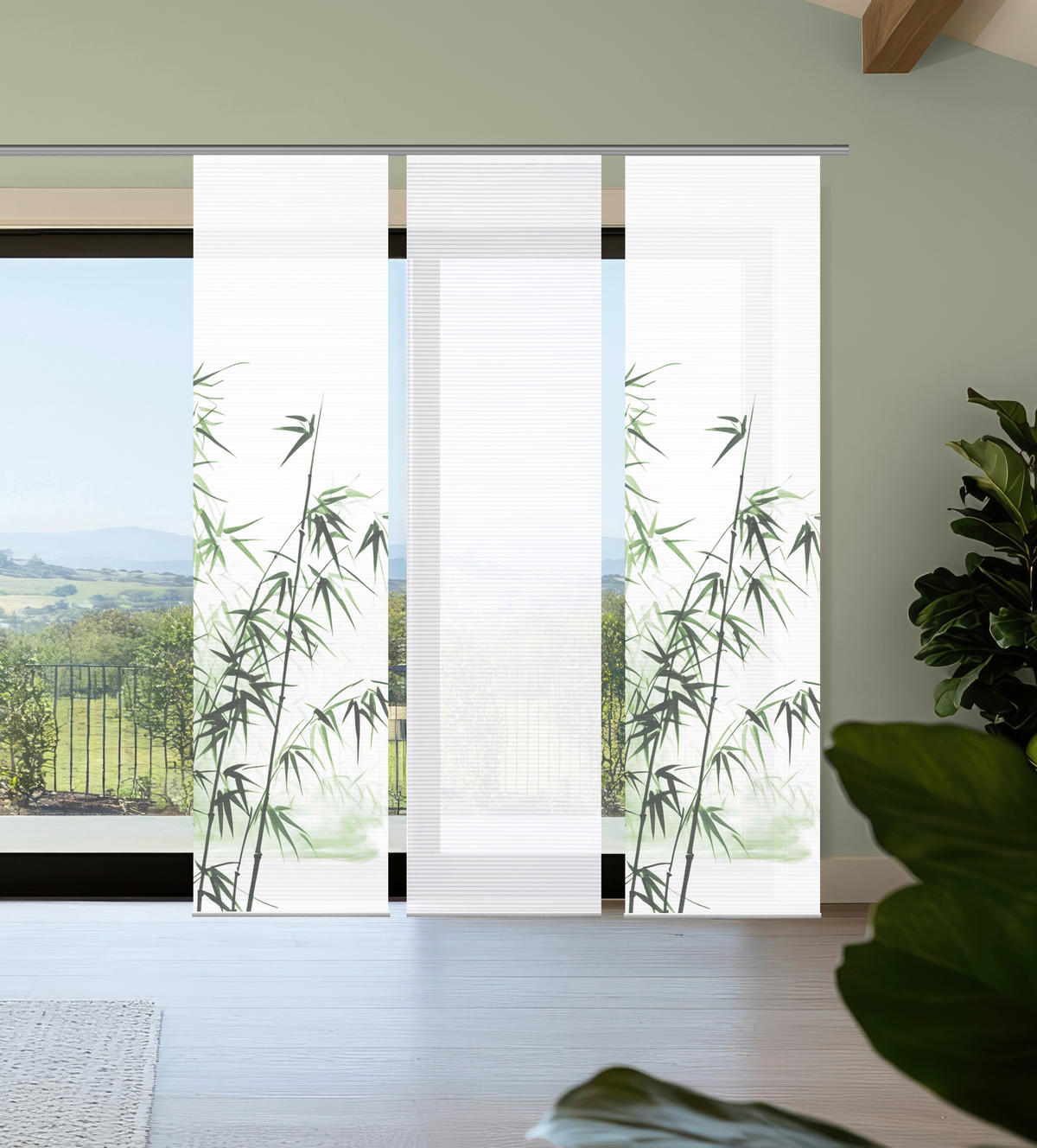 FLÄCHENVORHANG  3 Stück  blickdicht  180/245 cm   - Weiß/Grün, Natur, Textil (60/245cm)