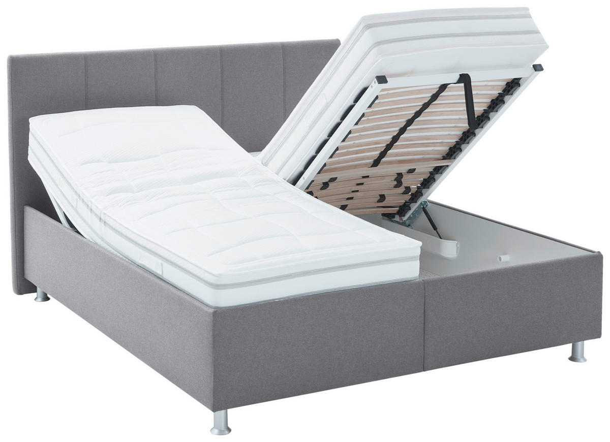 POLSTERBETT 160/200 cm,  in Grau, Matratze, gepolstertes Kopfteil, Lattenrost, Bettkasten, H2 + H3 = mittel + fest  - Alufarben/Weiß, KONVENTIONELL, Holz/Holzwerkstoff (160/200cm) - Beldomo - Sleep
