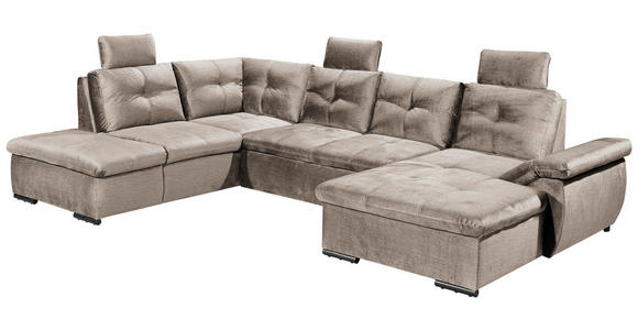 WOHNLANDSCHAFT in Mikrovelours Creme - Creme/Schwarz, KONVENTIONELL, Kunststoff/Textil (217/334/127cm) - Carryhome