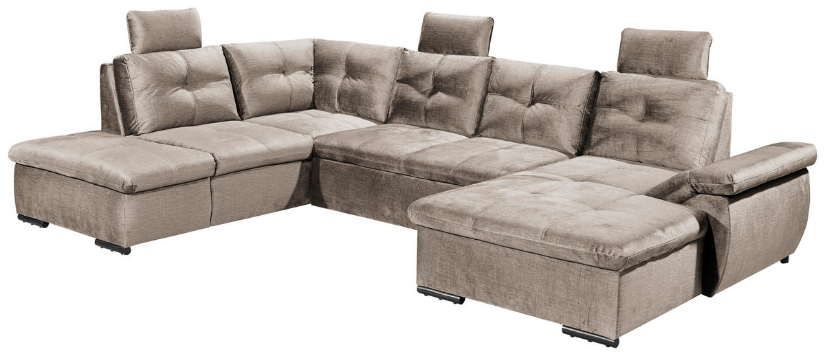 WOHNLANDSCHAFT in Mikrovelours Creme  - Creme/Schwarz, Konventionell, Kunststoff/Textil (217/334/127cm) - Carryhome