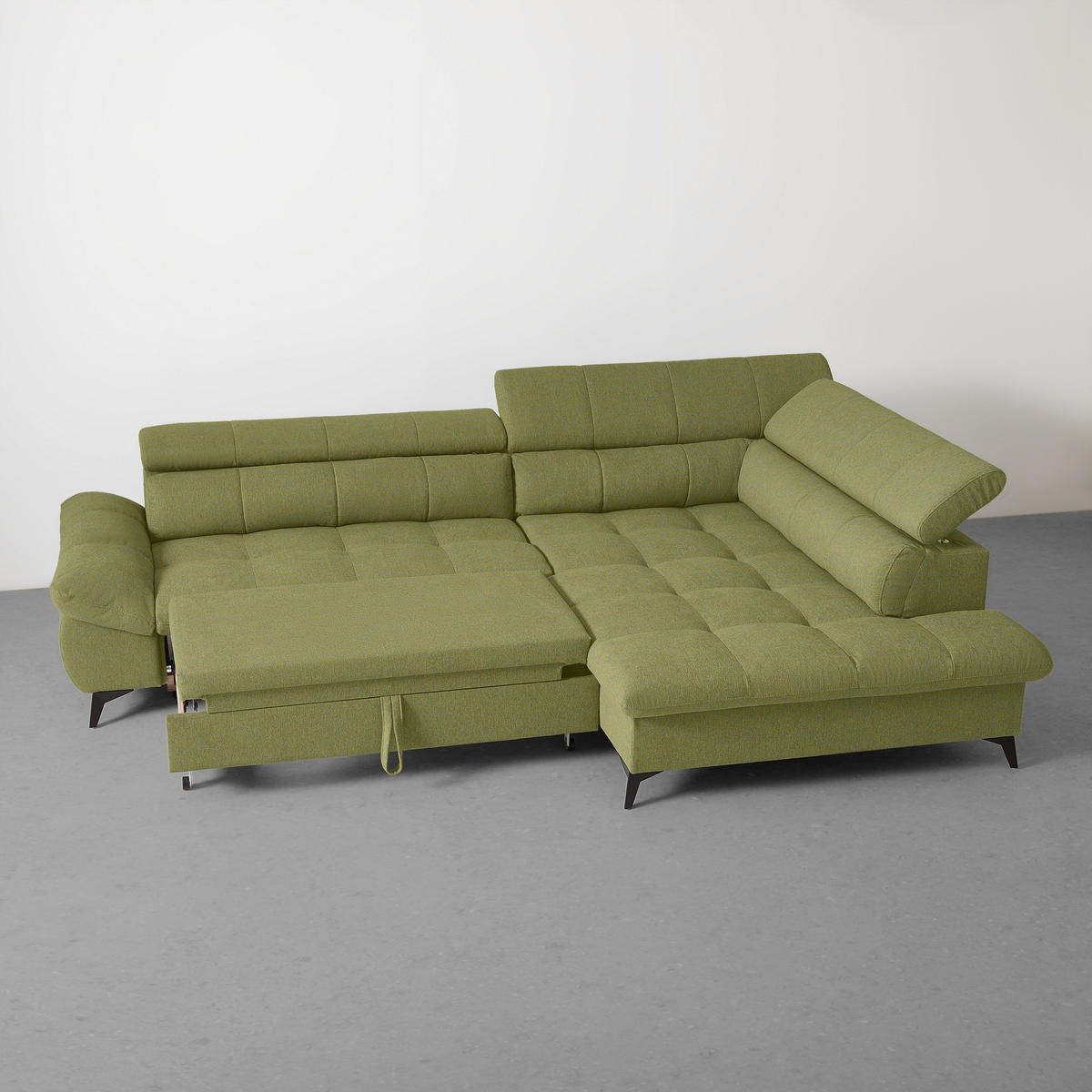 ECKSOFA Chenille Olivgrün  - Schwarz/Olivgrün, Modern, Textil/Metall (296/201cm) - Livetastic