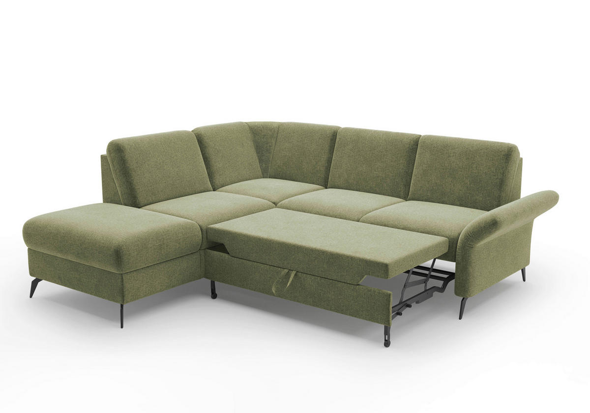 ECKSOFA ROCHELLE E Hellgrün Flachgewebe  - Schwarz/Hellgrün, KONVENTIONELL, Textil/Metall (216/240cm) - Sit & More