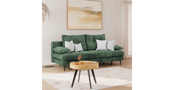 SCHLAFSOFA Chenille Dunkelgrün Rückenkissen, Armlehnenkissen, Bettkasten, Schlaffunktion, Rücken echt  - Dunkelgrün/Schwarz, KONVENTIONELL, Textil/Metall (203/94/96cm) - Carryhome