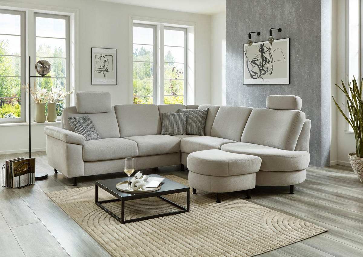 ECKSOFA in Flachgewebe Silberfarben  - Silberfarben/Schwarz, Konventionell, Textil/Metall (248/252cm) - Beldomo Comfort