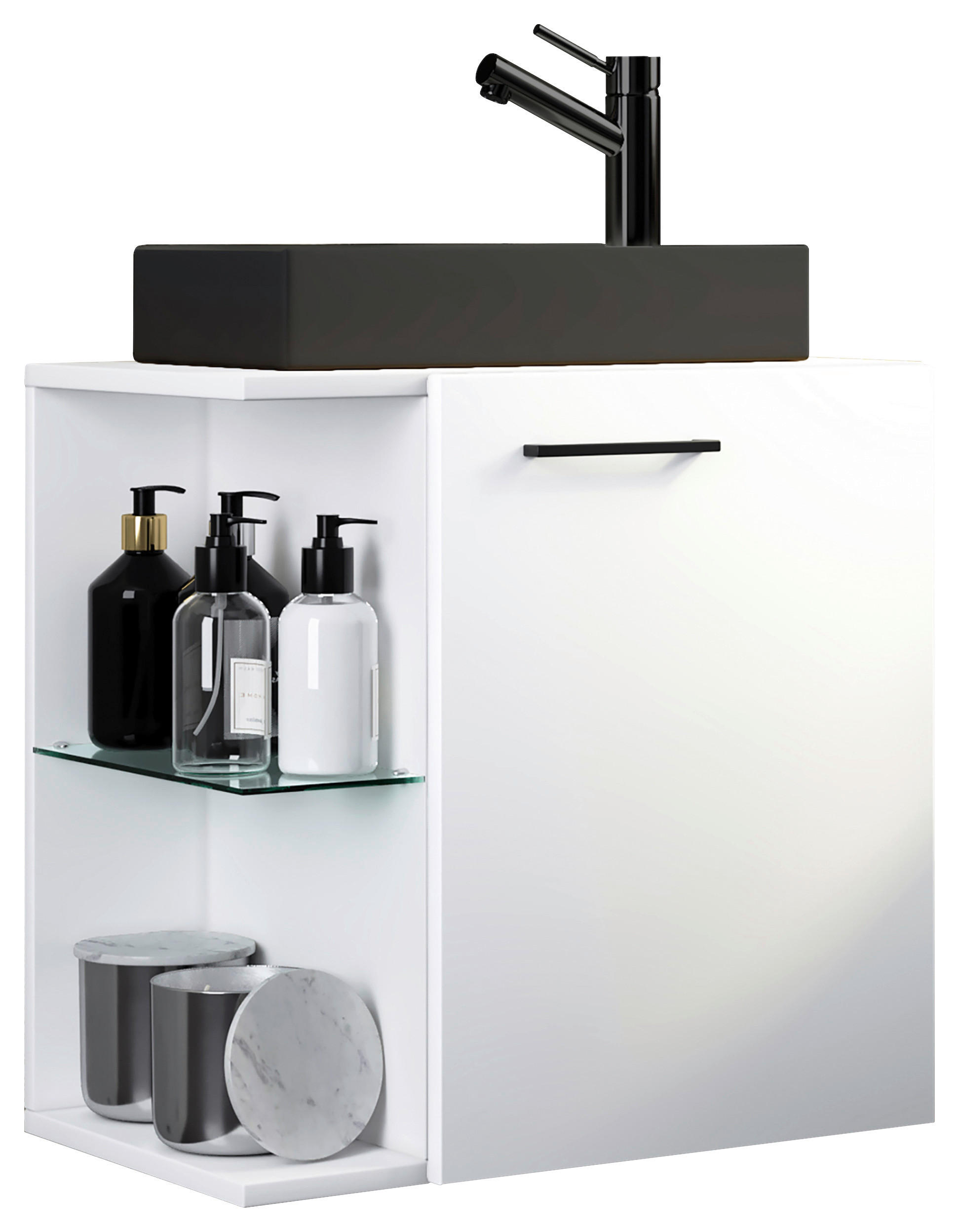 TVÄTTSTÄLL MED KOMMOD 52 cm  - vit/silver, Modern, trämaterial/glas (52cm) - MID.YOU