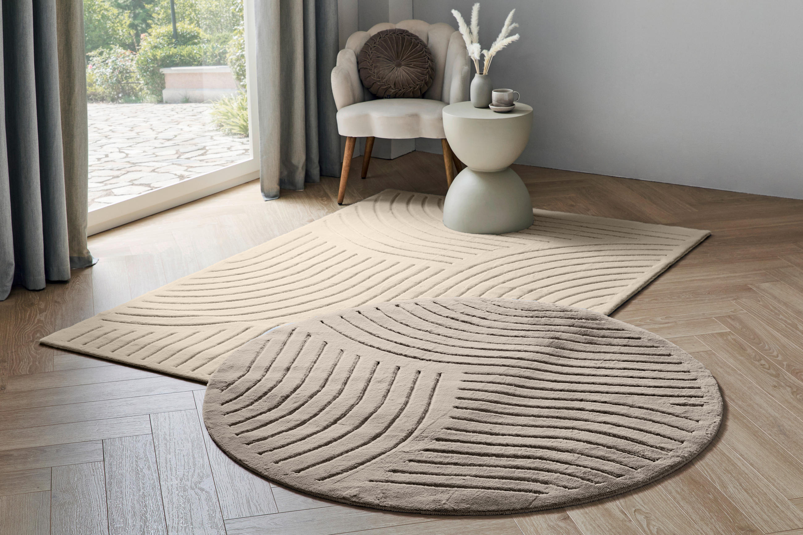 Thumbnail - Novel Hochflorteppich Siena, Taupe, Kunststoff, geometrisch, rechteckig, Bsci, Oeko-Tex® Standard 100, für Fußbodenheizu...