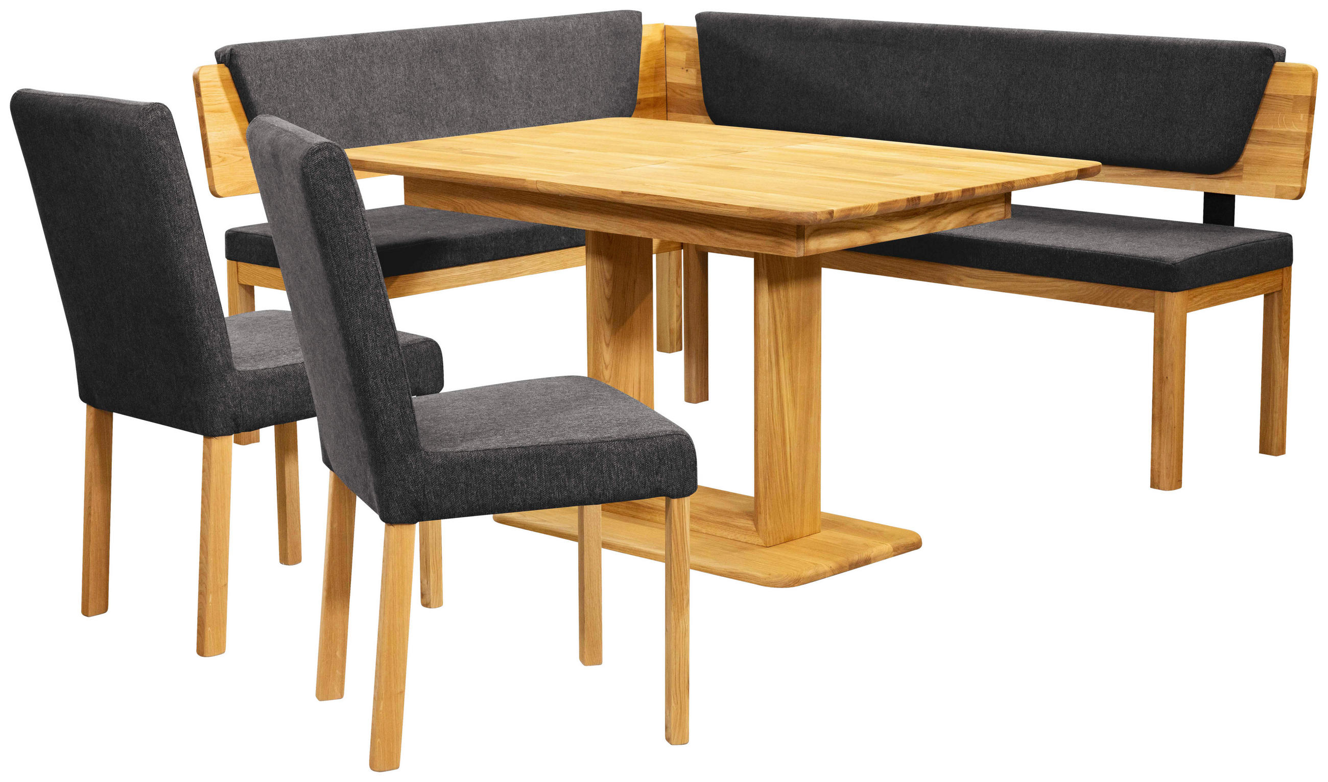 ECKBANK 248/171 cm Webstoff Schwarz, Eichefarben Eiche vollmassiv   - Eichefarben/Schwarz, KONVENTIONELL, Holz/Textil (248/171cm) - Linea Natura