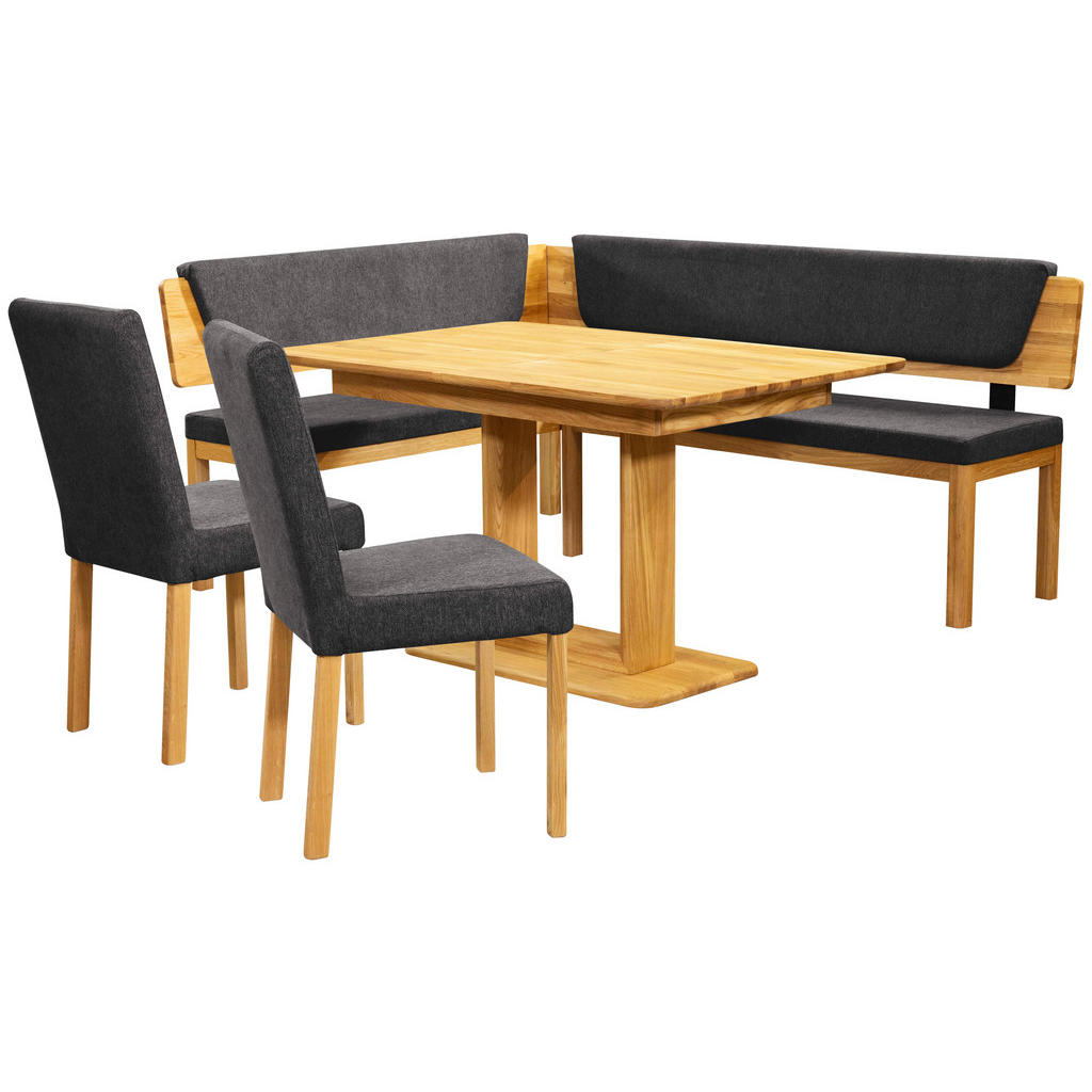 Thumbnail - Linea Natura Eckbank, Schwarz, Eiche, Holz, Textil, Eiche, vollmassiv, 4-Sitzer, Eckteil, L-Form, 195x155 cm, Stoffauswa...