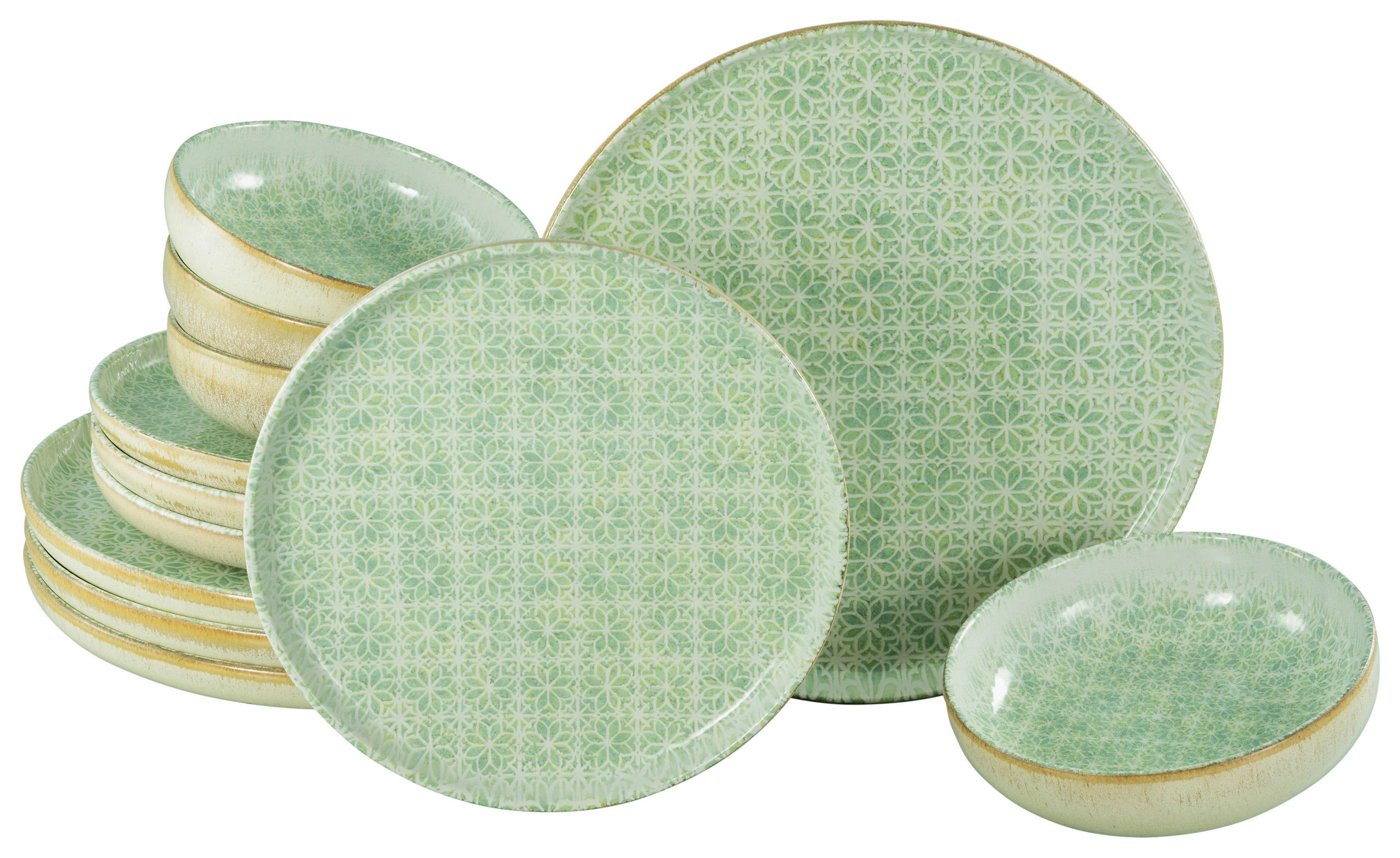 TAFELSERVICE Creme, Grün 12-teilig Uno Emiliana  - Creme/Grün, Basics, Keramik - Creatable