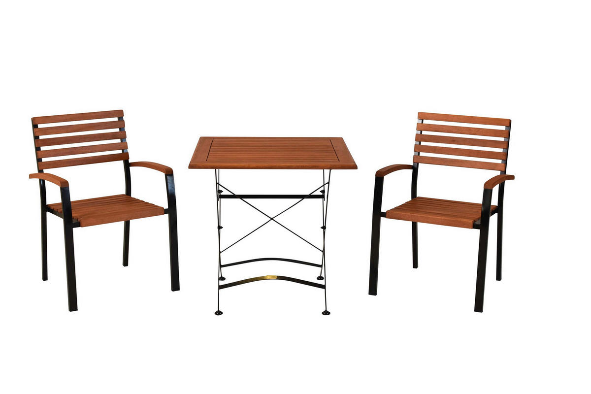 GARTENTISCHGRUPPE EukalyptusholzHartholz Stahl  - Graphitfarben/Naturfarben, KONVENTIONELL, Holz/Metall - Gardenson