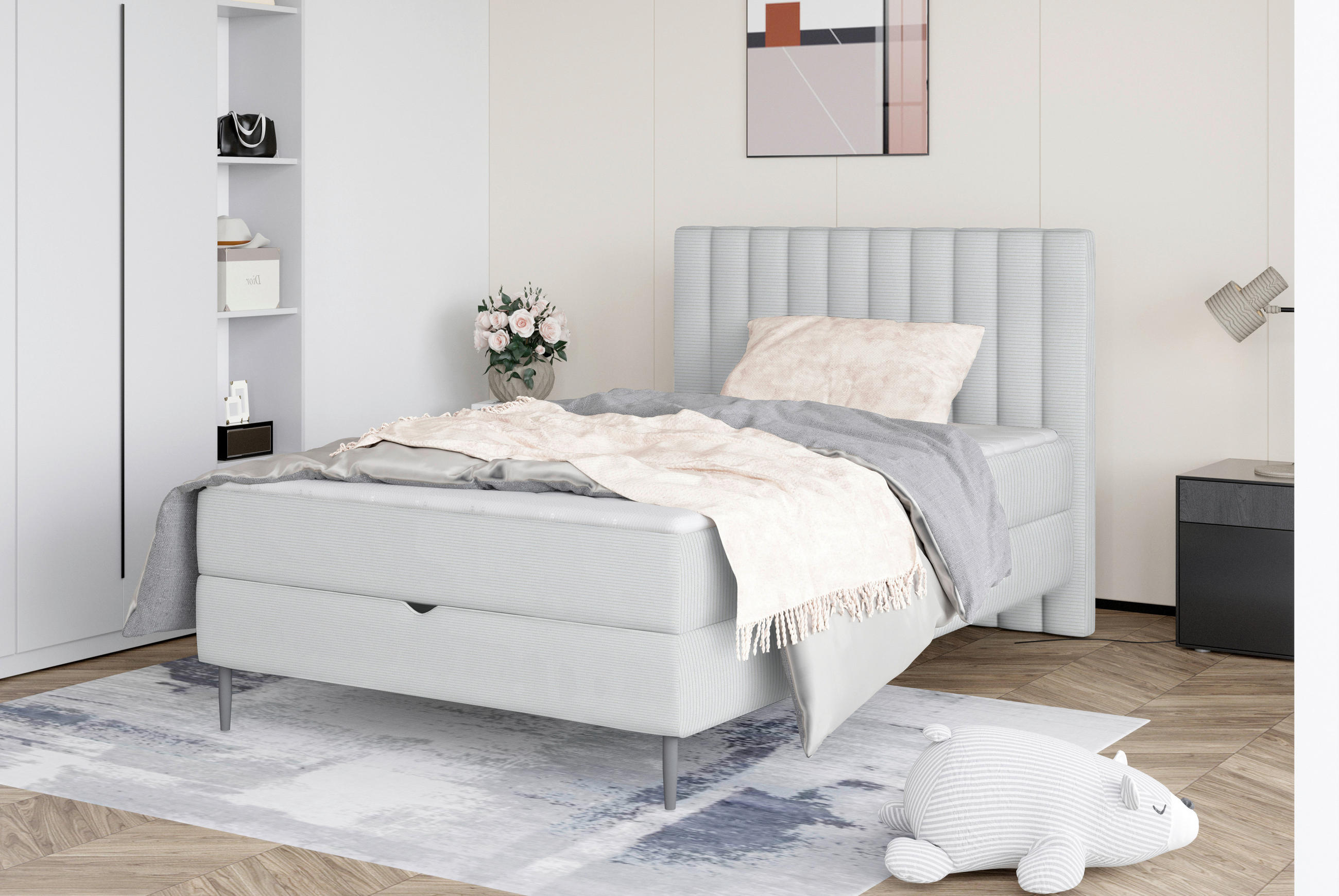 BOXBETT 100/200 cm  in Hellgrau  - Hellgrau/Schwarz, Design, Holz/Holzwerkstoff (100/200cm) - Stylife