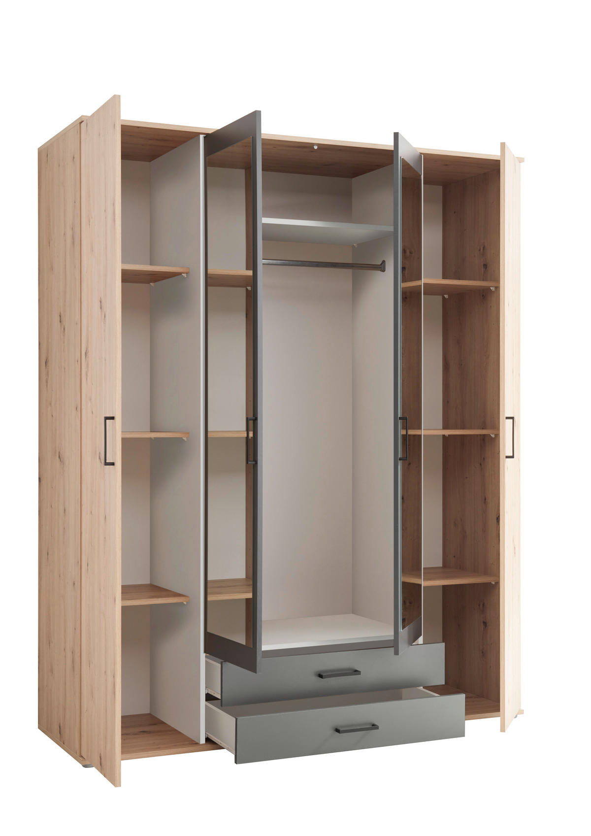NYÍLÓAJTÓS SZEKRÉNY antracit, tölgyfa színű  - tölgyfa színű/antracit, Basics, faalapú anyag/Üveg (159/196/53,5cm) - MID.YOU