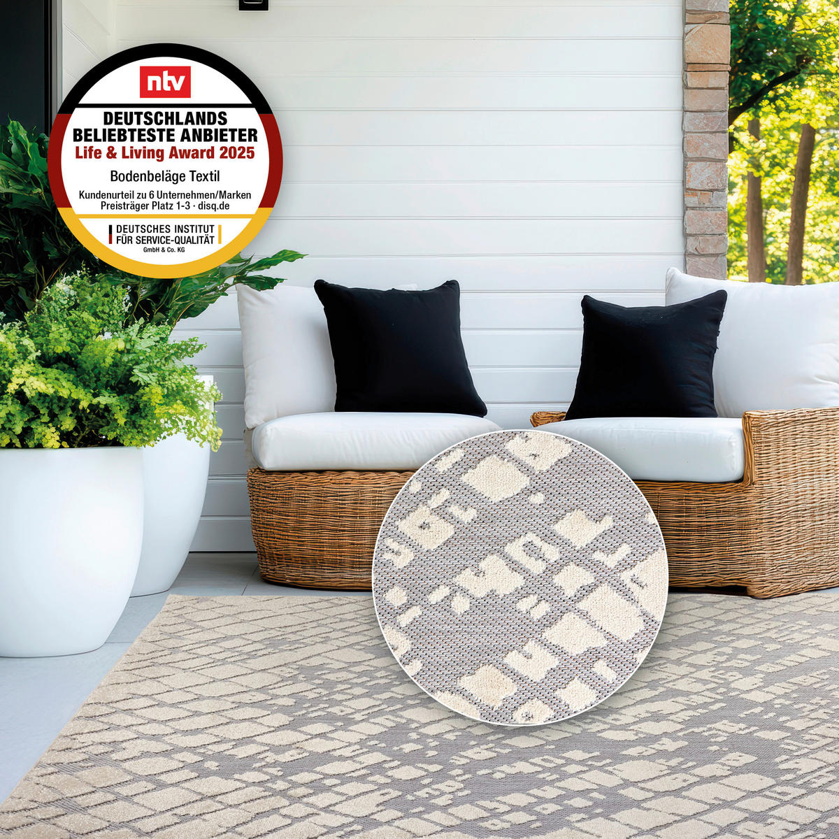 OUTDOORTEPPICH  für Terrasse und Balkon 160/230 cm Serina Grau, Weiß  - Weiß/Grau, Basics, Kunststoff (160/230cm) - Astra