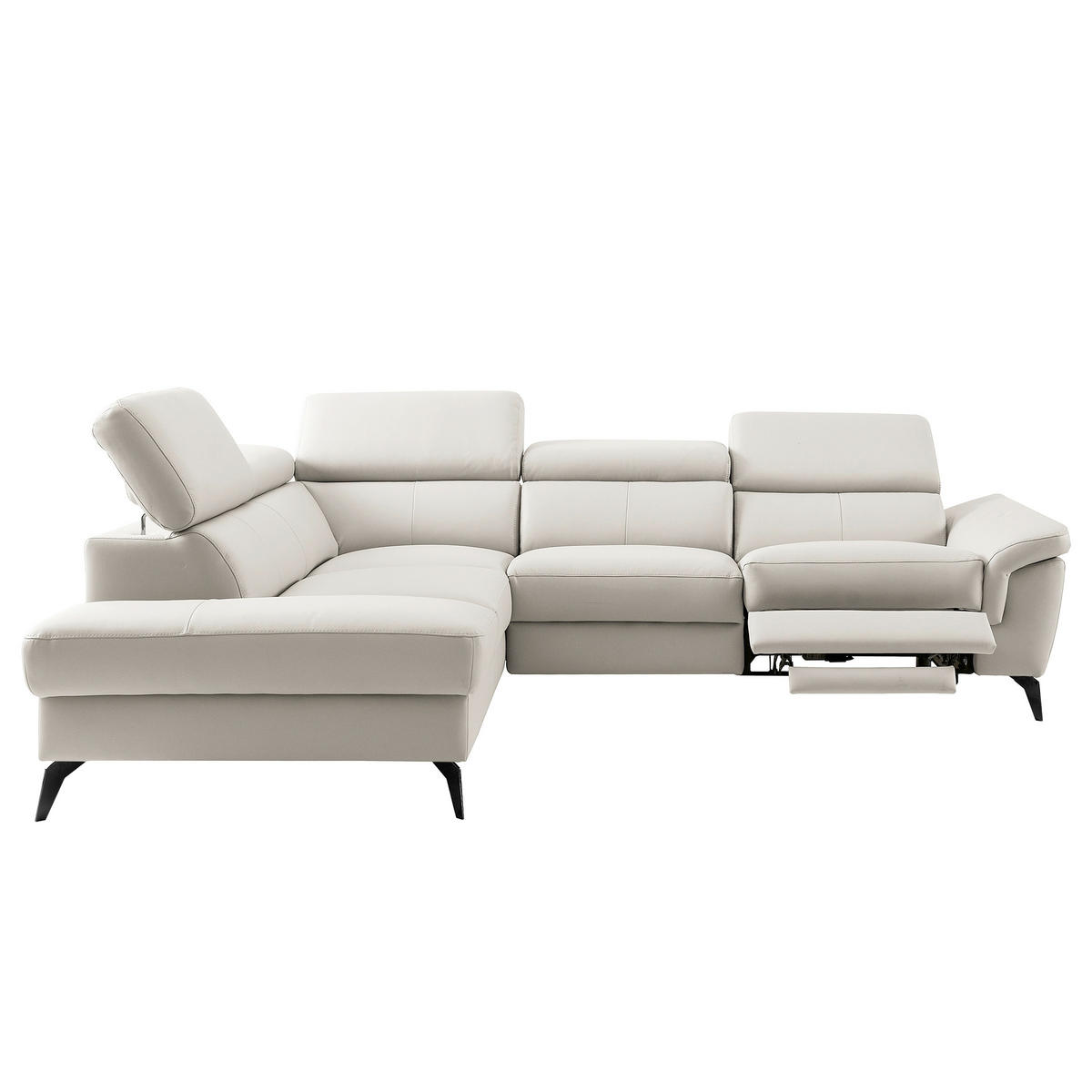 ECKSOFA SONO in Lederlook Echtleder Platinfarben Armteilverstellung, Kopfteilverstellung  210/265 cm  - Platinfarben/Schwarz, Design, Leder/Textil (210/265cm) - Livetastic