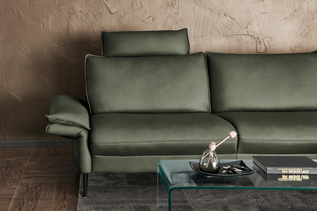 ECKSOFA in Echtleder Dunkelgrün  - Dunkelgrün/Schwarz, Design, Leder/Metall (334/172cm) - Hukla