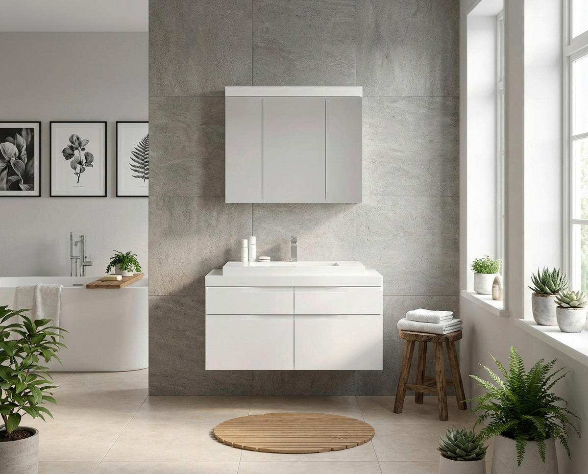 BADRUM 100 cm  - vit, Trend, trämaterial/glas (100cm) - MID.YOU