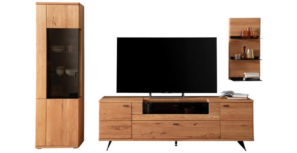 WOHNWAND 3-teilig  in Wildeiche  305/209/50 cm  - Wildeiche/Anthrazit, Natur, Glas/Holz (305/209/50cm) - Linea Natura