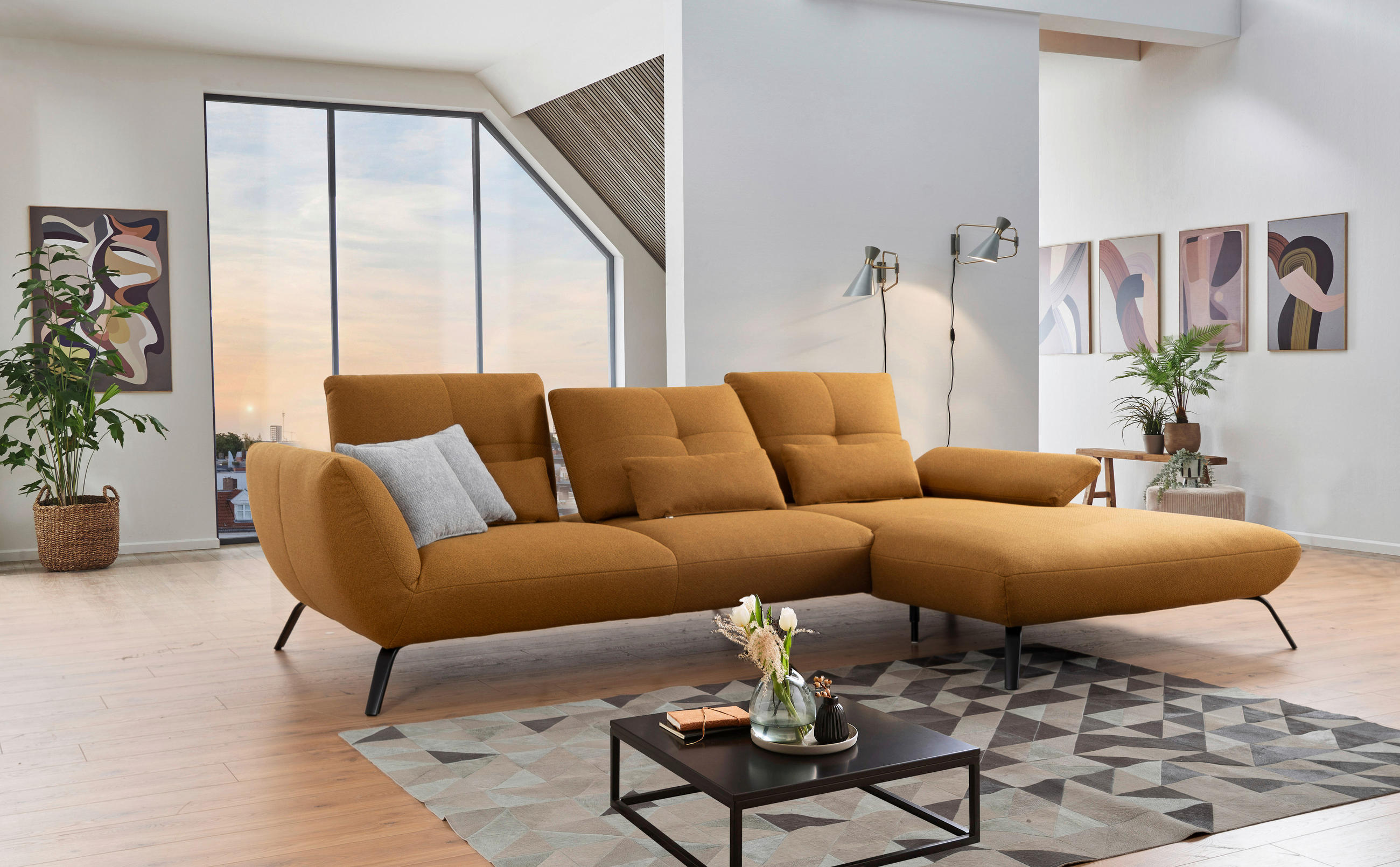 WOHNLANDSCHAFT Currygelb Flachgewebe  - Currygelb/Dunkelgelb, MODERN, Textil/Metall (301/191cm) - Livetastic