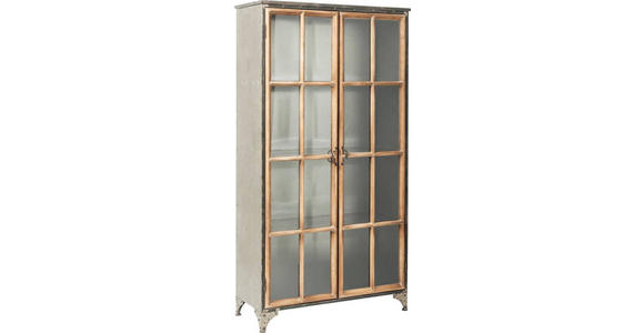 VITRINE  in massiv Pappel Grau, Naturfarben, Hellbraun - Hellbraun/Naturfarben, Design, Glas/Holz (97/187/39cm) - Ambia Home