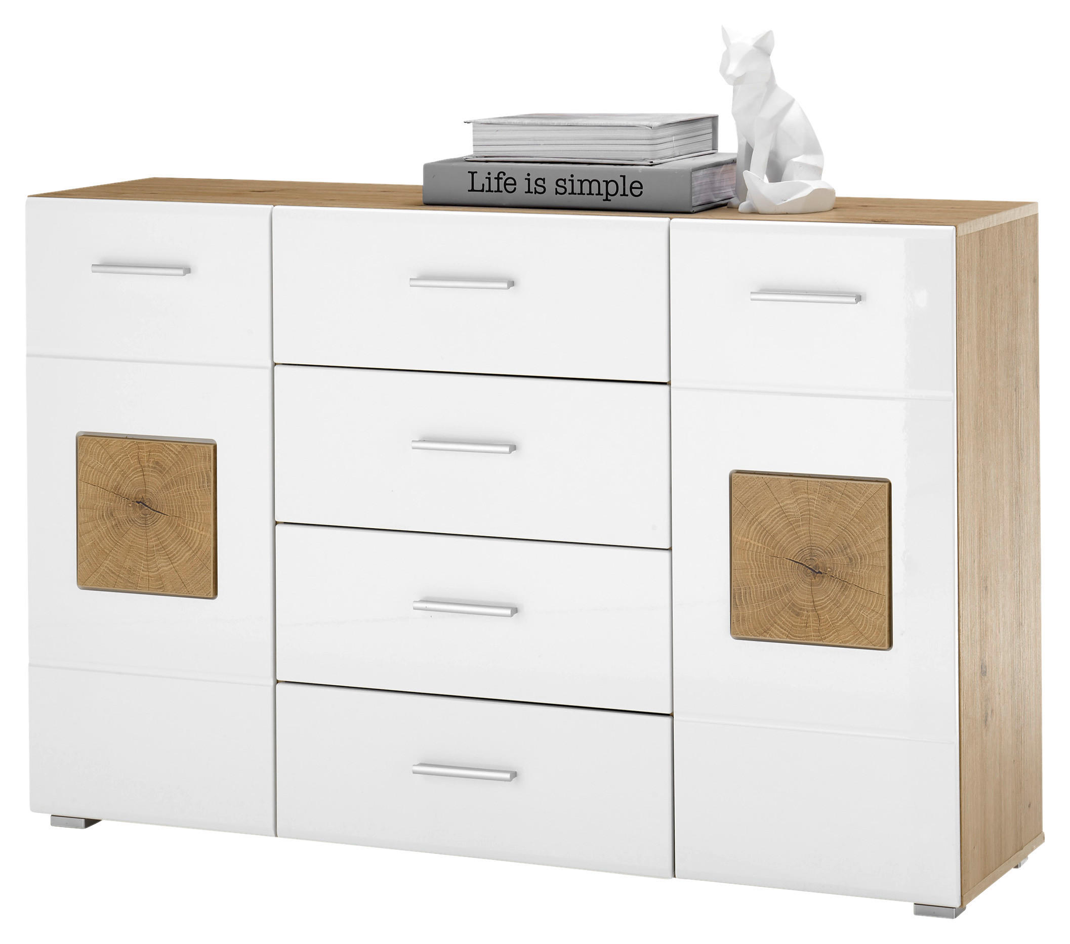 KOMMODE  in 140/92/38 cm  - Weiß Hochglanz/Silberfarben, Design, Holzwerkstoff/Kunststoff (140/92/38cm) - MID.YOU