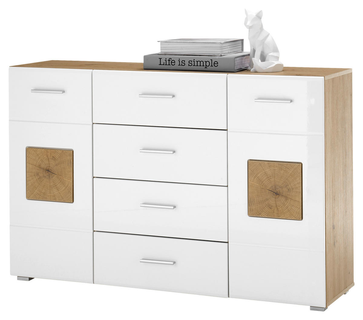 KOMMODE  in 140/92/38 cm  - Weiß Hochglanz/Silberfarben, Design, Holzwerkstoff/Kunststoff (140/92/38cm) - MID.YOU