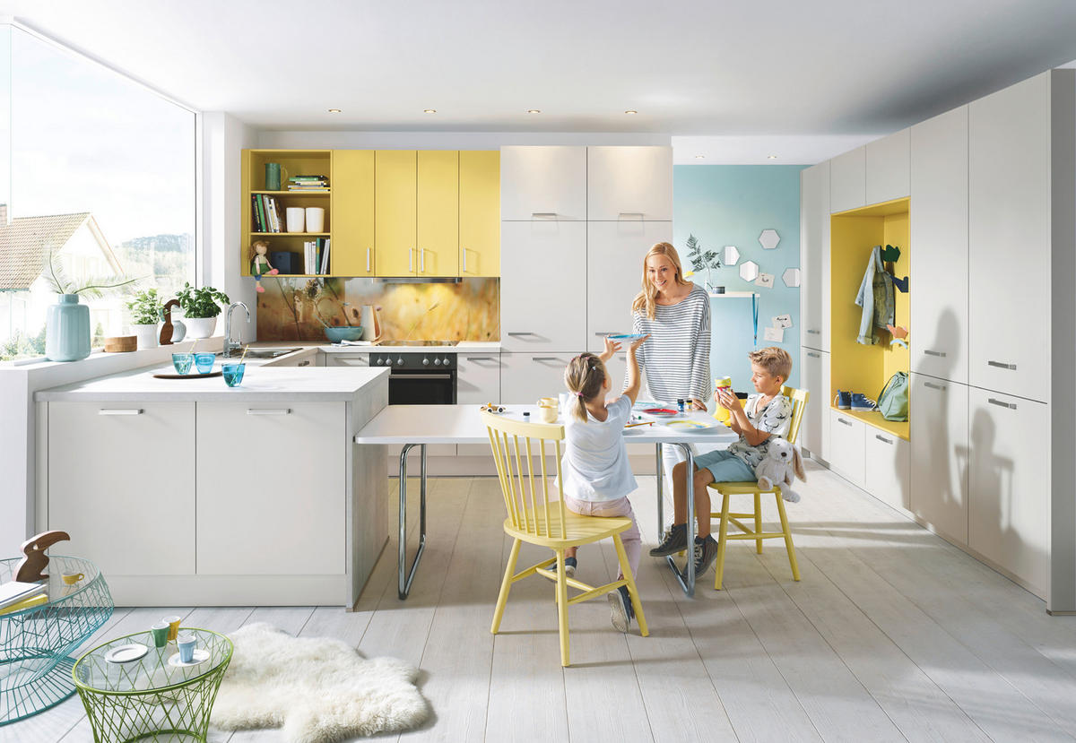 EINBAUKÜCHE UMANI  - Gelb/Grau, Design, Holzwerkstoff - Novel