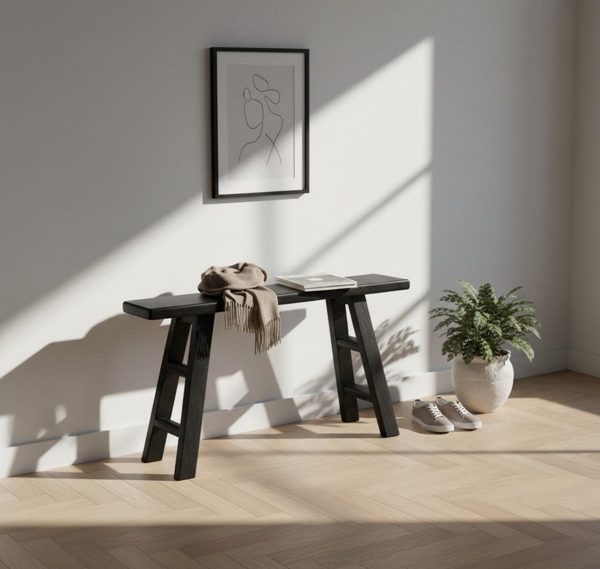 HOCKERBANK 90/50/25 cm Schwarz Recyclingholz vollmassiv  - Schwarz, Design, Holz (90/50/25cm) - Livetastic