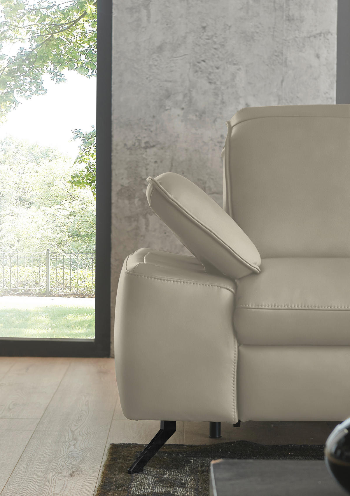 ECKSOFA  Echtleder Ecru  - Ecru/Schwarz, Design, Leder/Metall (307/169cm) - Beldomo Premium