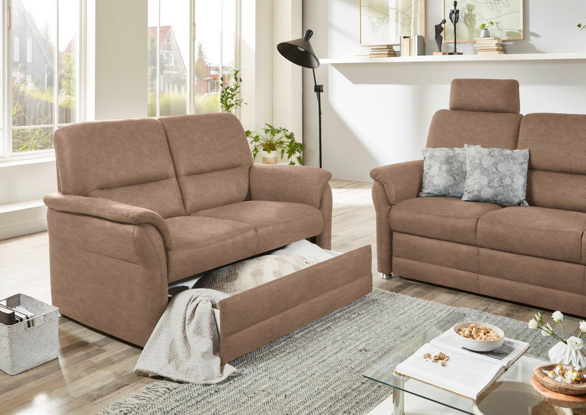 SITZGARNITUR in Mikrofaser Sandfarben  - Sandfarben/Alufarben, Konventionell, Textil/Metall (192/96/89cm) - Beldomo Comfort