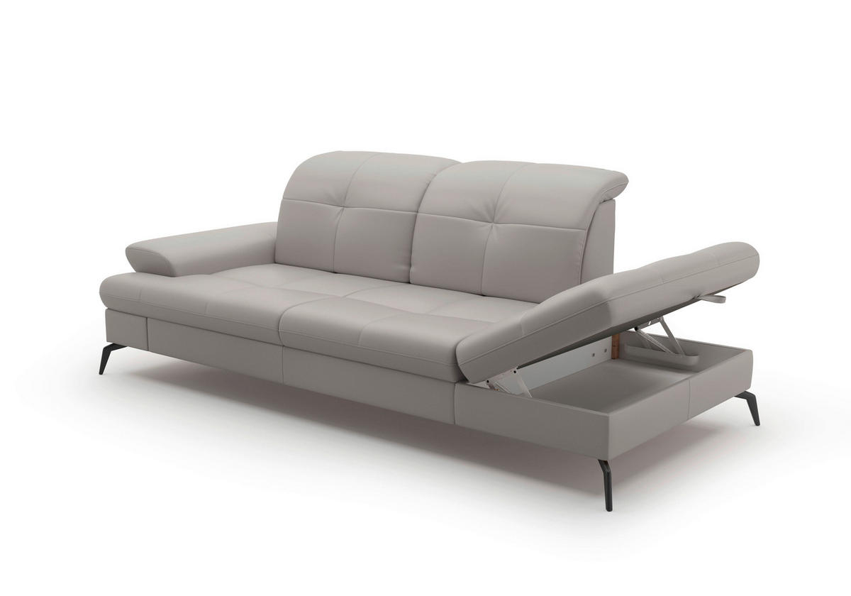 RÉCAMIERE in Echtleder Hellgrau  - Hellgrau/Schwarz, Konventionell, Leder/Metall (231/90/122cm) - Sit & More
