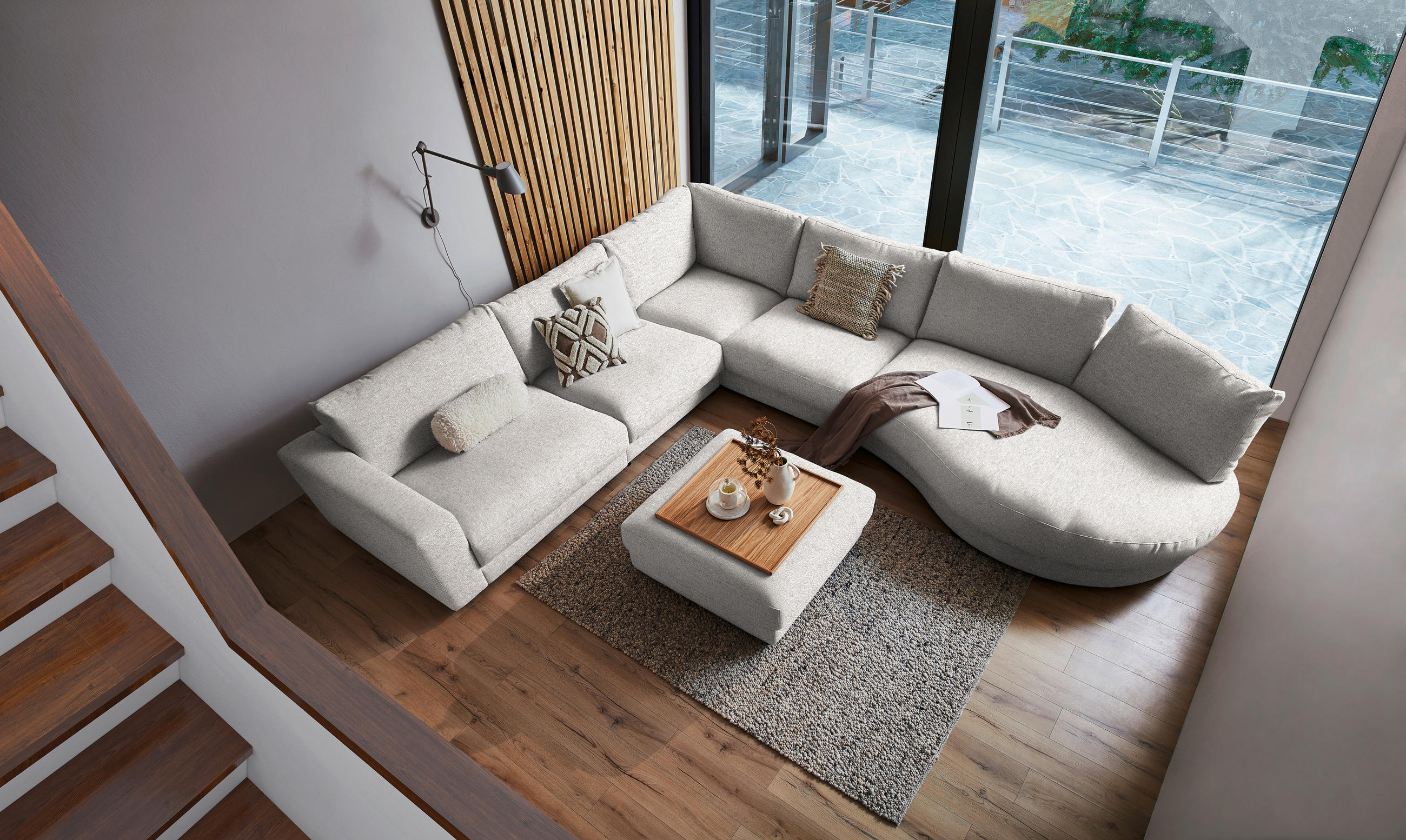 ECKSOFA in Flachgewebe Hellgrau  - Hellgrau/Schwarz, Design, Kunststoff/Textil (365/425cm) - Lomoco