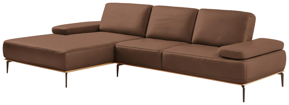 ECKSOFA in Echtleder Braun  - Bronzefarben/Braun, Design, Leder/Holz (176/314cm) - Valnatura