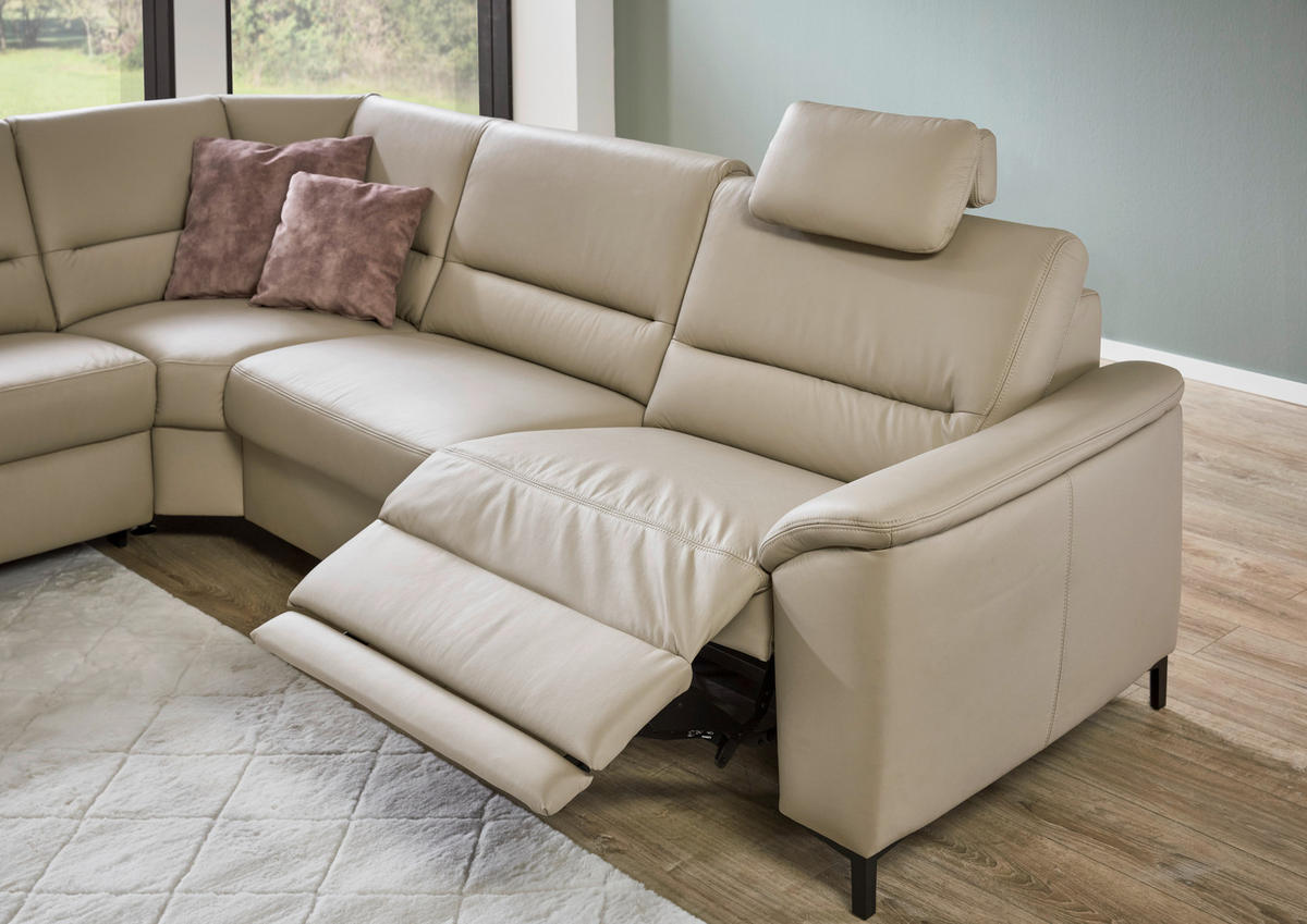 ECKSOFA in Echtleder Perlmutt  249/290 cm  - Perlmutt/Schwarz, KONVENTIONELL, Leder/Metall (249/290cm) - Beldomo Premium